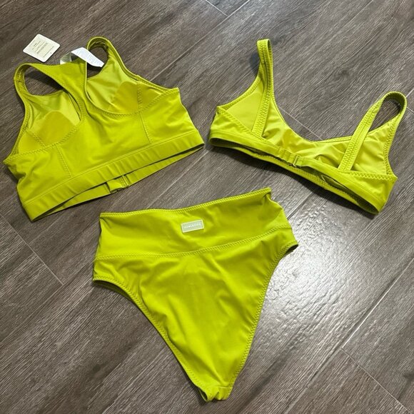 New Fabletics High Tide zip-front swim top and High Rise Swim Set green martini - Picture 9 of 9